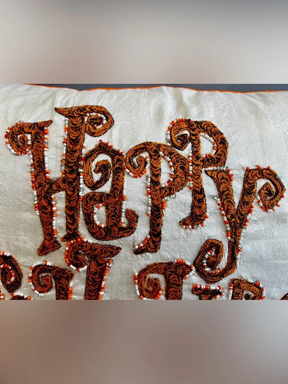 Happy Halloween Decorative Pillow - White with Orange and Black is NWT